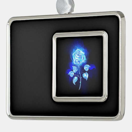 Blauw Roos verbranden Verzilverd Omlijst Ornament (Links)