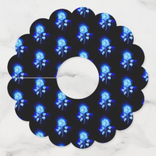 Blauw Roos verbranden Wijnglaslabel