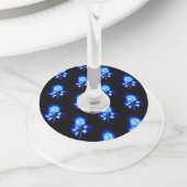 Blauw Roos verbranden Wijnglaslabel (Dichtbij)