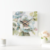 Blauw Roos Vierkante Klok (Huis)