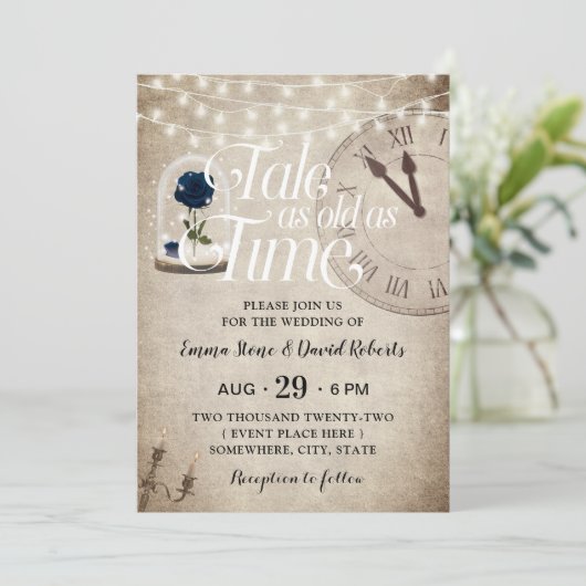 blauw Roos Vloer Dome Fairytale bruiloft Kaart (Staand voorkant)