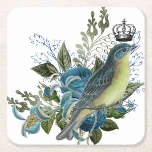 blauw Roos & vogel Kartonnen Onderzetters
