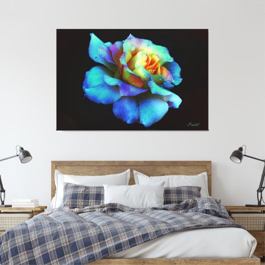 Blauw Roos voor regenboogstraal Verpakt Canvas Gro (Insitu (Slaapkamer))