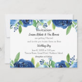 Blauw Roos Waterverf bruiloft uitnodiging (Voorkant)