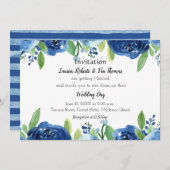 Blauw Roos Waterverf bruiloft uitnodiging (Voorkant / Achterkant)