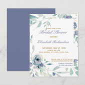 Blauw Roos Waterverf Floral back Vrijgezellenfeest RSVP Kaartje (Voorkant / Achterkant)