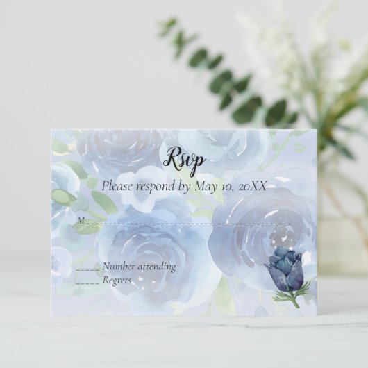 Blauw Roos Waterverf RSVP (Staand voorkant)