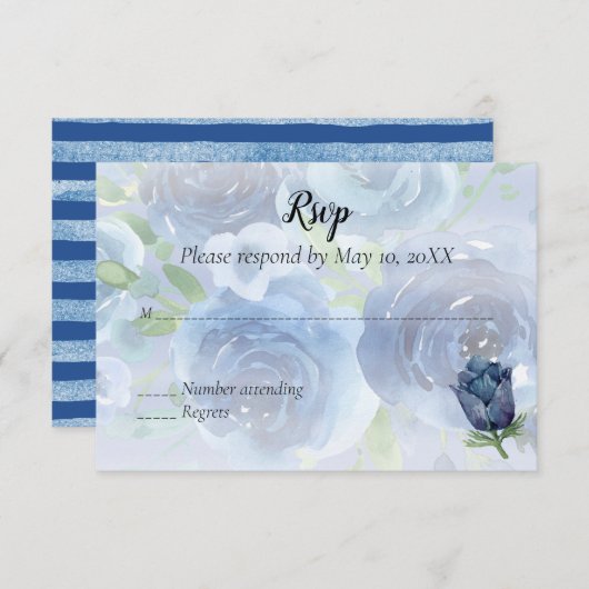 Blauw Roos Waterverf RSVP (Voorkant / Achterkant)