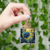 Blauw Roos wijnstokken 2 vierkant Sleutelhanger (Hand)