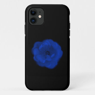 Blauw Roos, zwarte achtergrond. iPhone 11 Hoesje