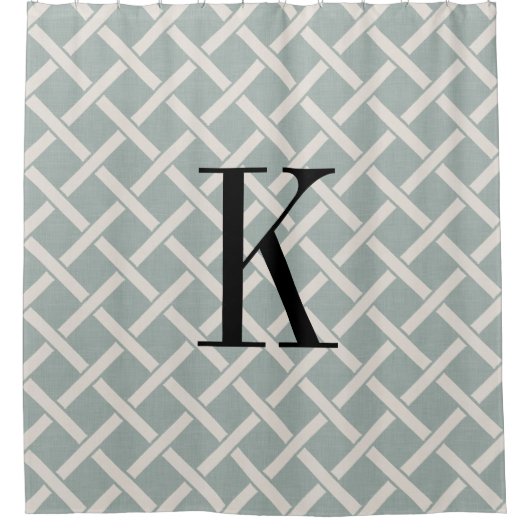 Blauw rooster groot monogram | Boerderij badkamer Douchegordijn (Voorkant)