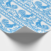 Blauw Rooster kruisstiekontwerp Cadeaupapier (Hoek)