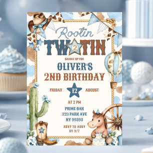 Blauw Rootin Twee-Tin Tweede Verjaardag Kaart