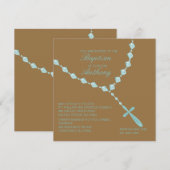 Blauw, Rosary Beads Boys Baptism Invitation Kaart (Voorkant / Achterkant)