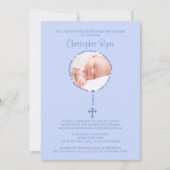 BLAUW Rosary Cross Photo Baptisme Kaart (Voorkant)
