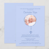 BLAUW Rosary Cross Photo Baptisme Kaart (Voorkant / Achterkant)