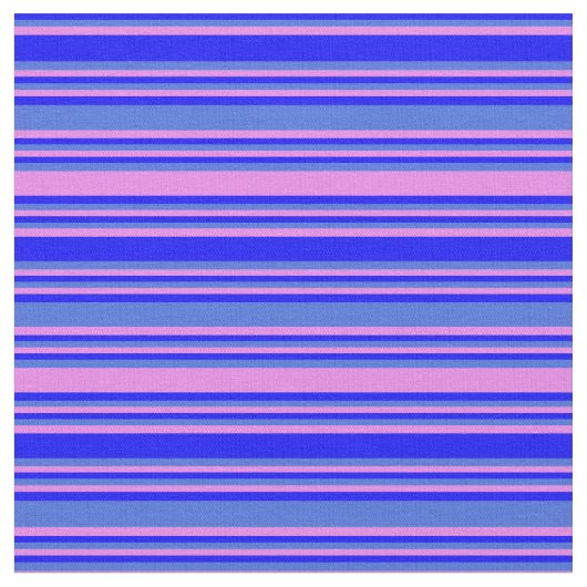 Blauw, Royal Blue en Violet Lined Pattern Stof (Close Up)