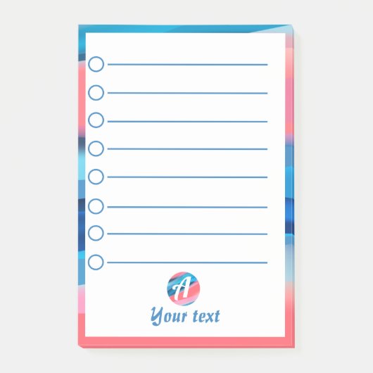 Blauw roze abstract initiaal Post-it Nota's Post-it® Notes (Voorkant)