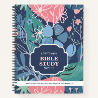 Blauw Roze Abstracte Bloemige Persoonlijke Bijbels Notitieboek