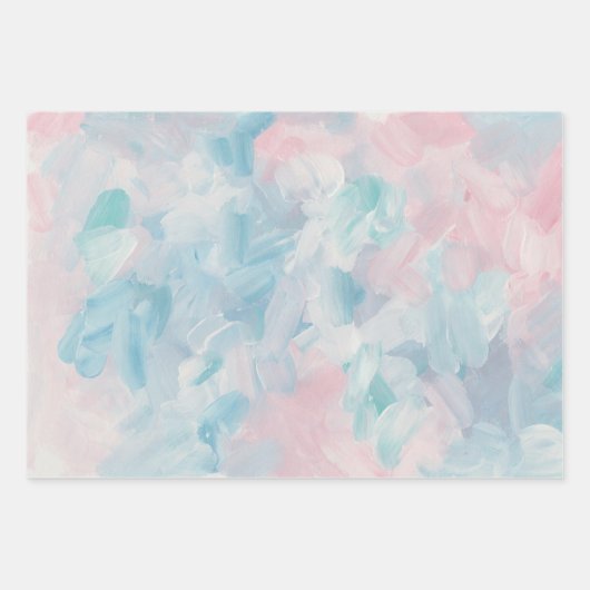 Blauw roze abstracte penseelkunst. Moderne, zachte Inpakpapier Vel (Voorkant 3)