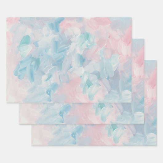 Blauw roze abstracte penseelkunst. Moderne, zachte Inpakpapier Vel (Set)