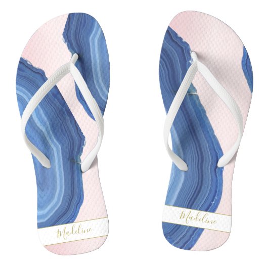 Blauw Roze Agate Jewel Elegant Modern Personal Teenslippers (Voetbed)