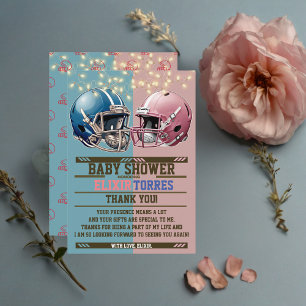 Blauw & Roze Amerikaanse Football Helm Baby shower Bedankkaart