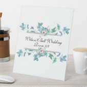 Blauw roze Anemones Diamond Bling Wedding Reclamebord Met Voetstuk (Insitu)