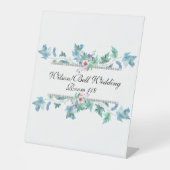 Blauw roze Anemones Diamond Bling Wedding Reclamebord Met Voetstuk (Voorkant)