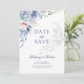 Blauw & Roze Aquarel Bloem Foto Save the Date  (Staand voorkant)