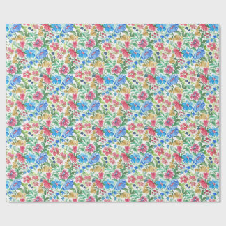 Blauw Roze Aquarel Bloemachtige Tuin Kleurrijke Bl Cadeaupapier