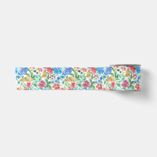Blauw Roze Aquarel Bloemachtige Tuin Kleurrijke Bl Satijnen Lint