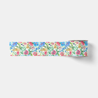 Blauw Roze Aquarel Bloemachtige Tuin Kleurrijke Bl Satijnen Lint