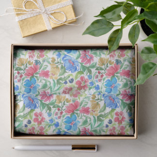 Blauw Roze Aquarel Bloemachtige Tuin Kleurrijke Bl Tissuepapier