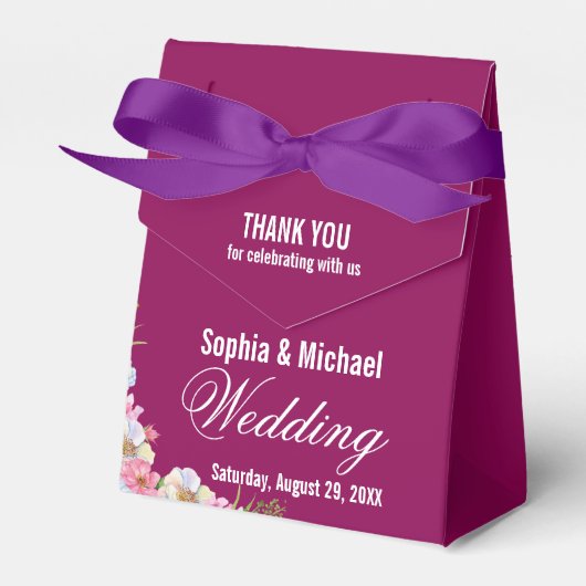 Blauw Roze Aquarel Bloemen Bruiloft Bedankdoosjes (Voorkant Zijde)