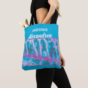 Blauw Roze Aquarel Bruidsmeisje Elegant Op Maat Tote Bag
