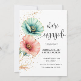 Blauw & Roze Aquarel Verlovingsfeest Uitnodiging