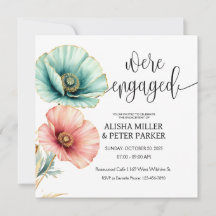 Blauw & Roze Aquarel Verlovingsfeest Uitnodiging