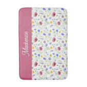 Blauw Roze Aquarel Wilde Bloem Monogram Badmat (Voorkant Verticaal)