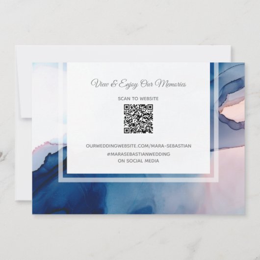 ~ Blauw Roze AR17 Waterverf Elegante Trendy Weddin Bedankkaart (Achterkant)