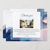 ~ Blauw Roze AR17 Waterverf Elegante Trendy Weddin Bedankkaart (Voorkant / Achterkant)