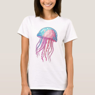 Blauw & Roze Artistieke Kwallen Marine Bioloog T-shirt