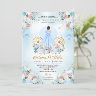 Blauw & Roze Assepoester Carriage Quinceañera Kaart