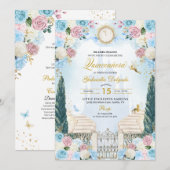 Blauw & Roze Assepoester Prinses Fairy Quinceanera Kaart (Voorkant / Achterkant)