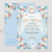 Blauw & Roze Assepoester Prinses Jurk Zoet 16 Kaart (Voorkant / Achterkant)