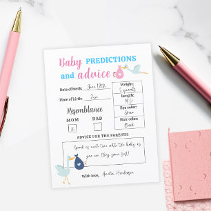 Blauw Roze Baby Voorspellingen & Advies Quiz Game  Briefkaart