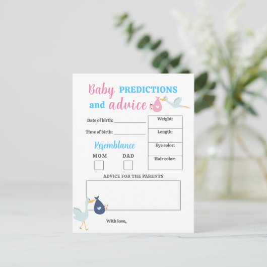 Blauw Roze Baby Voorspellingen & Advies Quiz Game  Briefkaart (Staand voorkant)