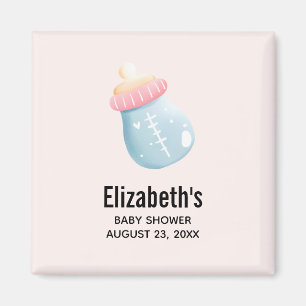 Blauw & Roze Babyfles Schattige Save the Date Magneet