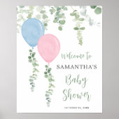 Blauw roze ballonnen baby shower welkomstbord poster (Voorkant)
