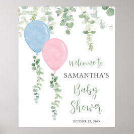 Blauw roze ballonnen baby shower welkomstbord poster